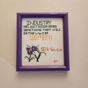 Vtg Mid Century Cross Stitch Wall Art Funny Quote Woman Power Feminist Floral